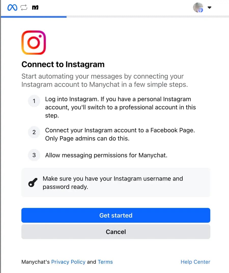 انتخاب کانال Instagram در ManyChat برای راه‌اندازی اتوماسیون و دایرکت هوشمند اینستاگرام