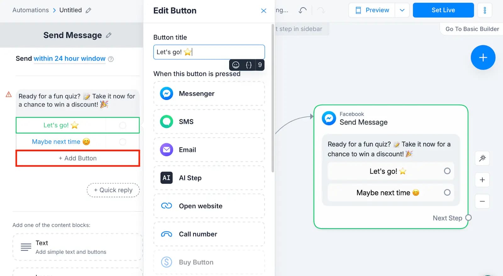 استفاده از دکمه button در manycha برای ساخت مسیرهای گفت و گوی مختلف با توجه به انتخاب کاربر